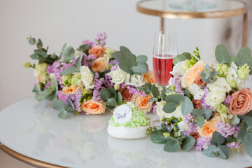 Elegant wedding still life. Bride's bouquet of fresh flowers