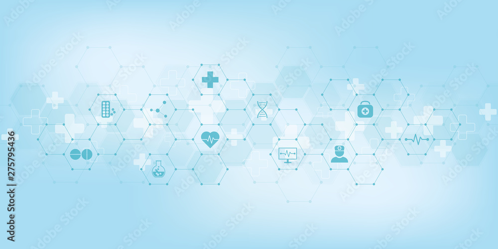 Poster abstract medical background with flat icons and symbols. template design with concept and idea for h
