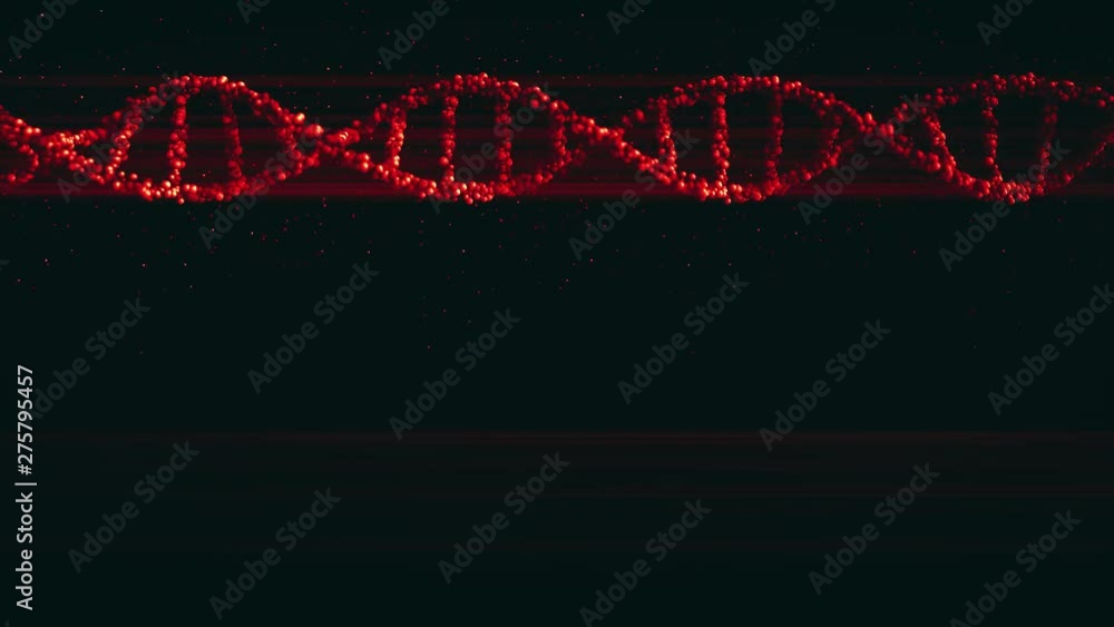 Poster red dna molecule model and particles, loopable 3d animation