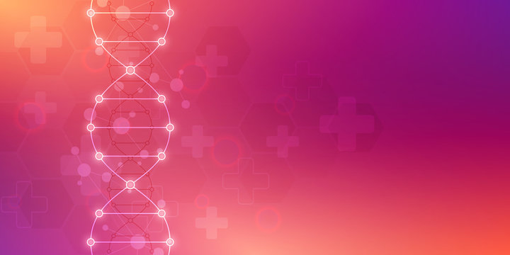DNA strand and molecular structure. Genetic engineering or laboratory research. Background texture for medical or scientific and technological design.