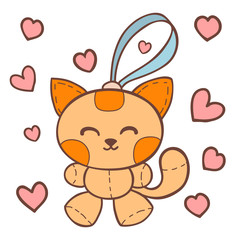 Cat lovely hearts fashion patch stickers illustration cute animal funny decorative characters feline domestic trendy pet drawn. Happy Valentine day gift mammal fur adorable breed