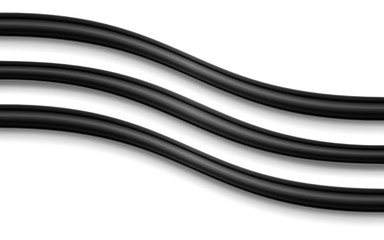 Flexible electrical or network wire isolated on white background. Curved power cable. Close-up of 3d coaxial connection cable section in black insulation. Vector illustration