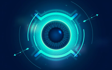 Digital eye HUD UI. Sci-fi futuristic user interface. Technology background. Spy artificial intelligence concept. Virtual surveillance system screen. Vector illustration