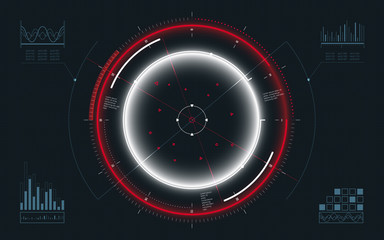 Futuristic spaceship HUD Display. Digital user interface screen. Technology abstract background. Spaceship holographic target dashboard. Interactive target capture system. Vector illustration