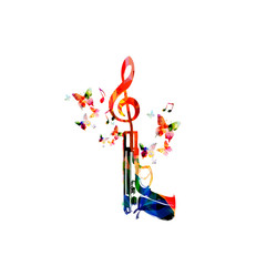 Music background with colorful G-clef and pistol vector illustration design. Artistic music festival poster, live concert events, party flyer, music notes signs and symbols