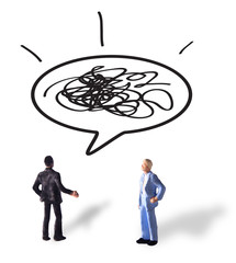 Simple Concept Photo miniature figure Businessman Discussion About Complicated Matter