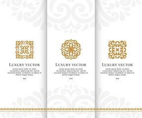 Vector set of golden logo with elegant, classic elements. Can be used for emblem and monogram. Great for invitation, flyer, menu, brochure, background or any desired idea.