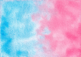 Hand drawn watercolor abstract blue and pink background