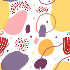 Fototapeta premium Playful seamless pattern with different shapes, lines and dots on white background
