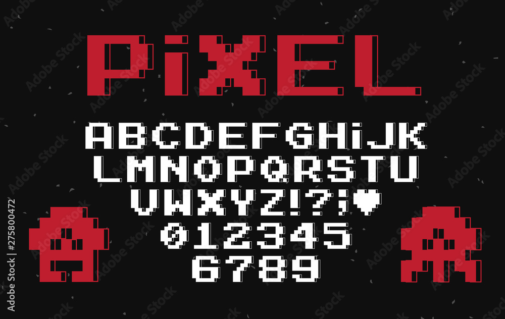 Fototapete set of vector letters in retro style. game design. font of old games. 8 bit letters and numbers vect