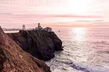 Fototapeta na wymiar Point Bonita lighthouse at sunset time. San Francisco, California.