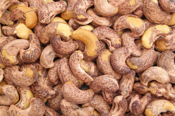 Many cashew nuts close up