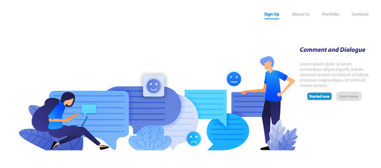comment box and dialog. people chat each other with bubble chat emoticons for speech and communication. flat illustration concept for landing page, web, ui, banner, flyer, poster, template, background