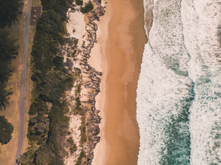 Fototapeta na wymiar Drone shot of Middle Rock Beach at Lake Cathie, near Port Macquarie on the Mid North Coast, New South Wales, Australia