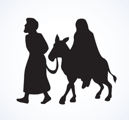 Joseph and Mary go to Bethlehem. Vector drawing