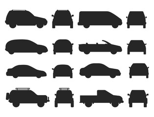 Car auto vehicle transport silhouette type design travel race model technology style and generic automobile contemporary kid toy flat vector illustration.