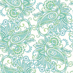 Fototapeta na wymiar Paisley ethnic seamless pattern with floral elements.