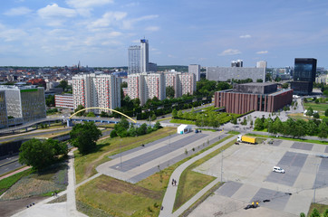 Katowice z lotu ptaka latem/Aerial view of Katowice in summer, Silesia, Poland - obrazy, fototapety, plakaty