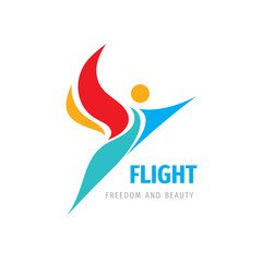Flight human logo design. Freedom and beauty sign. Wing symbol.