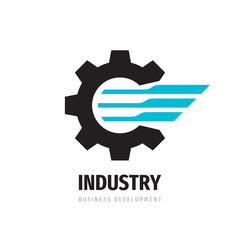 Industry technology - vector logo template design. Gear with wing concept sign. SEO icon. 