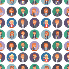 Fototapeta premium Vector flat people work place business worker person working on laptop at the table in office coworker businesswoman and businessman character workplace computer illustration