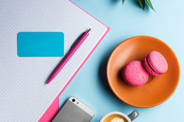 top view of colorful office concept