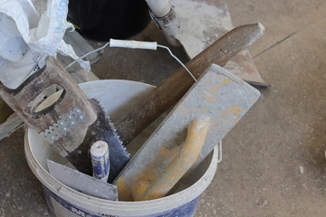 Tools and equipment for construction, repair in the workshop, industry, texture of metal and wood