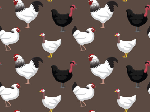 Chicken Sussex Turken Cartoon Seamless Wallpaper