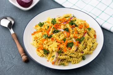 pasta fusilli with vegetable in Herb sauce