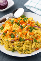 pasta fusilli with vegetable in Herb sauce