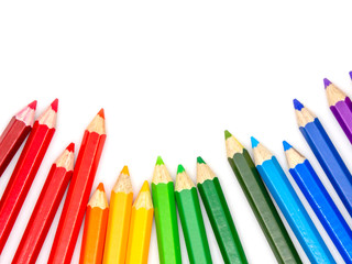 Color pencils isolated on white background with copy space for insert text.