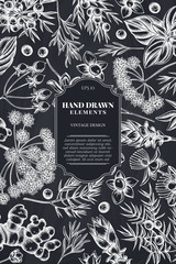 Card design with chalk angelica, basil, juniper, hypericum, rosemary, turmeric