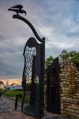 BUDAPEST, HUNGARY: Corvin Gate on St. George Square of Royal Palace of Budapest,with big black...