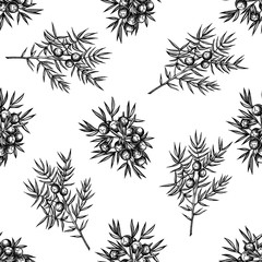 Seamless pattern with black and white juniper