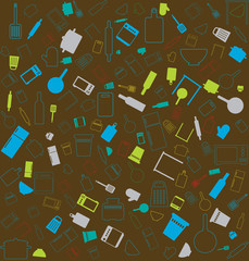 Colorful kitchen background. Kitchen utensils. Kitchenware.  Vector illustration.