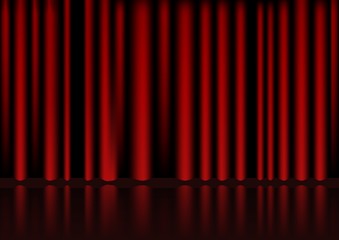 Spotlight on stage curtain. Theatrical drapes.