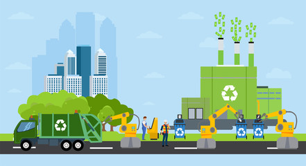  Vector of a profitable recycling factory and automated robot sorting process