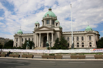 Fototapeta na wymiar BELGRADE, SERBIA- JUNE 06, 2019: View of the national assembly building in Belgrade, Serbia