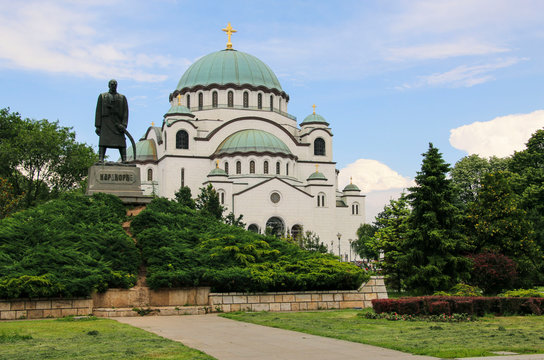 Monument commemorating Karageorge Petrovitch in front of Cathedral of Saint Sava in Belgrade, Serbia