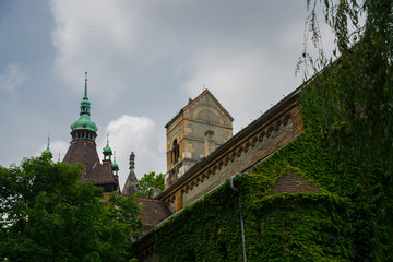 BUDAPEST, HUNGARY: Exterior view of Jak Church inside Vajdahunyad Castle at City Park area. © Anna ART