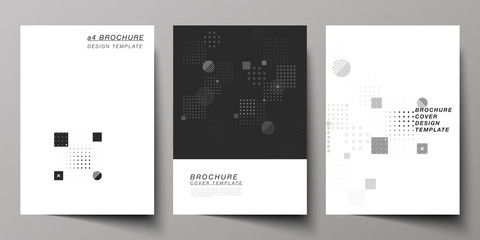 The vector layout of A4 format modern cover mockups design templates for brochure, magazine, flyer, booklet, annual report. Abstract vector background with fluid geometric shapes.