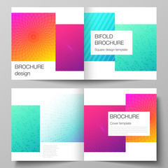 Fototapeta premium The vector illustration of editable layout of two covers templates for square design bifold brochure, magazine, flyer, booklet. Abstract geometric pattern with colorful gradient business background