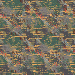 Colorful grunge seamless pattern with abstract hand drawn brush strokes and paint splashes. Messy infinity texture, modern grungy background. Vector illustration. 