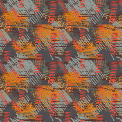 Obraz premium Colorful grunge seamless pattern with abstract hand drawn brush strokes and paint splashes. Messy infinity texture, modern grungy background. Vector illustration. 