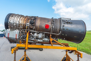 Fototapeta premium Reactive plane jet engine exposed on aviation show