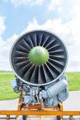 Reactive plane jet engine exposed on aviation show