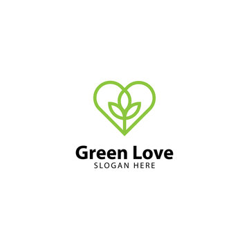 Green Love Logo Outline Monoline
