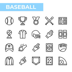 Baseball Icon Set, outline style