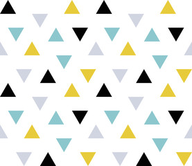 Seamless geometric pattern with colorful triangles on white background. Seamless abstract triangle geometrical background. Infinity geometric pattern. Vector illustration.