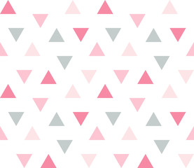 Seamless geometric pattern with colorful triangles on white background. Seamless abstract triangle geometrical background. Infinity geometric pattern. Vector illustration.